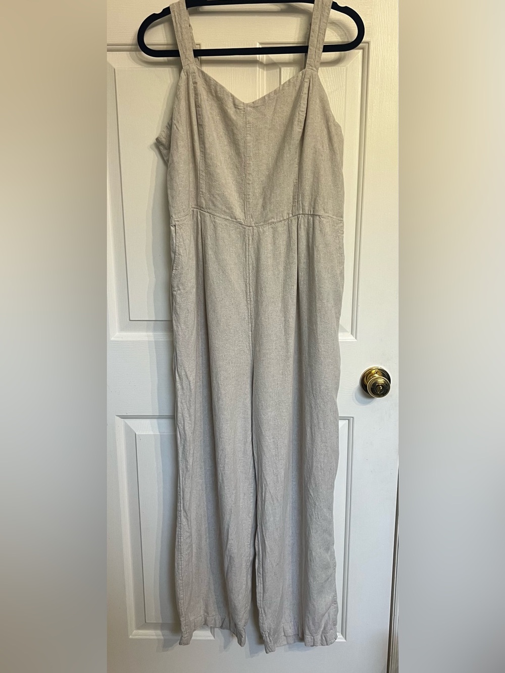 Old Navy Light Sand Linen-Blend Wide-Leg Jumpsuit Ankle/Cropped